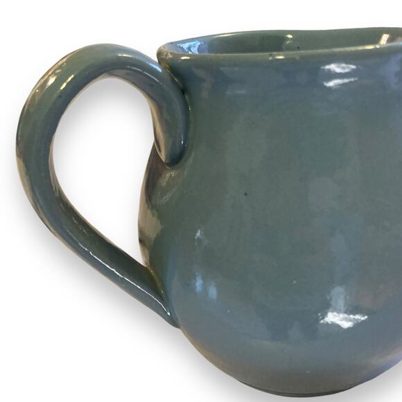 Unique Vintage Hand Thrown Sky Blue Tan Goofy Cow Oversize Coffee Mug Farmhouse - Picture 14 of 16